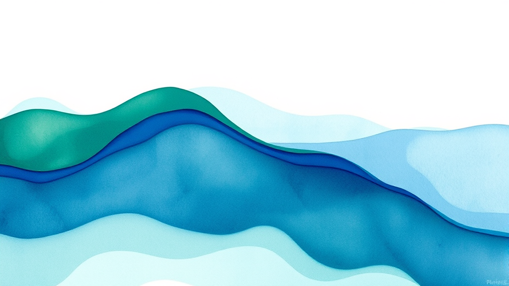 Abstract watercolor waves in calming blues and greens flowing gently, representing emotional flow and acceptance, no text no words no letters