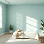 Peaceful therapy room with soft natural lighting, calming blue and green tones, gentle wellness atmosphere, no text no words no letters