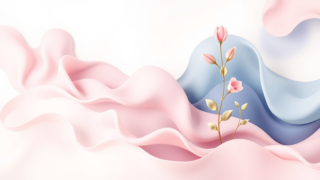 Abstract flowing shapes representing healing and growth with soft pastel colors and serene atmosphere no text no words no letters