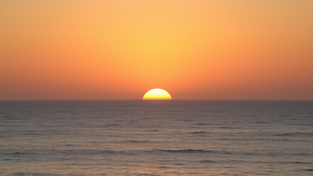 Gentle sunrise over calm ocean horizon with soft golden light representing hope and new beginnings no text no words no letters