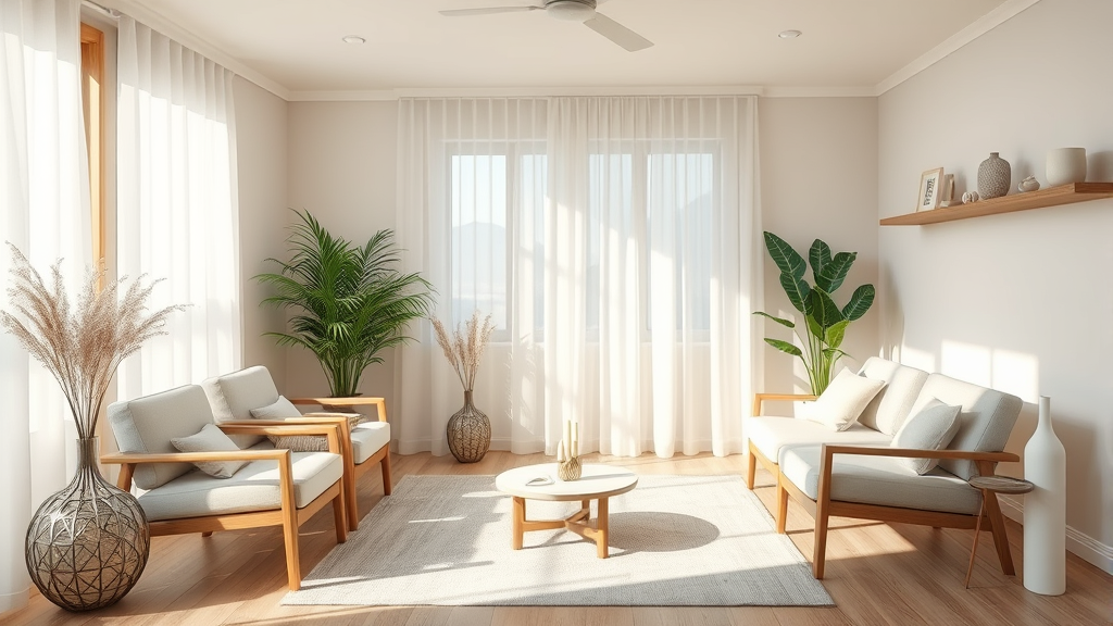 Peaceful therapy room with soft natural lighting and comfortable seating conveying healing environment no text no words no letters