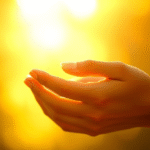 Peaceful healing hands with soft golden light emanating gentle warmth and comfort for pain relief no text no words no letters