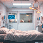 Peaceful healthcare setting with warm lighting gentle colors representing healing and hope medical technology background no text no words no letters