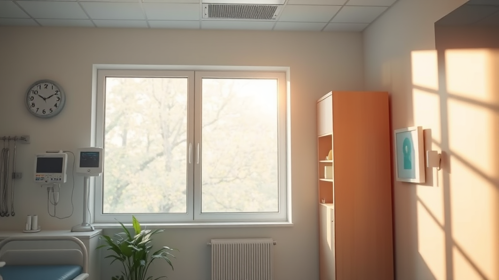 Soft morning light streaming through window, peaceful medical environment, gentle healing atmosphere, warm colors, serene setting, no text no words no letters