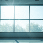 Gentle sunlight streaming through modern medical facility windows with soft blue and green tones representing hope and healing no text no words no letters