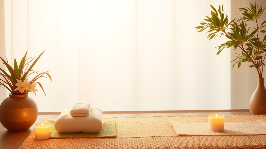 Tranquil spa setting with gentle warming light therapy, relaxation and healing ambiance, soft natural tones, no text no words no letters