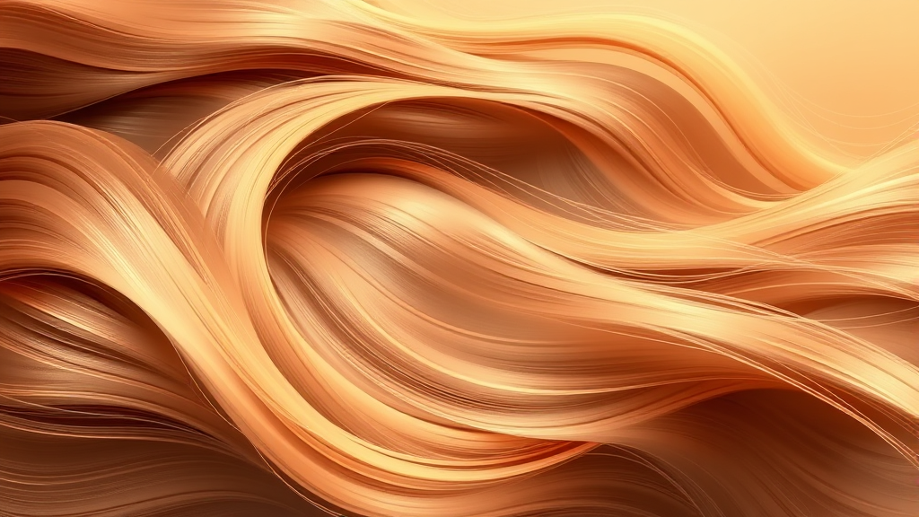 Abstract flowing waves representing hair movement in calming earth tones with soft golden highlights no text no words no letters