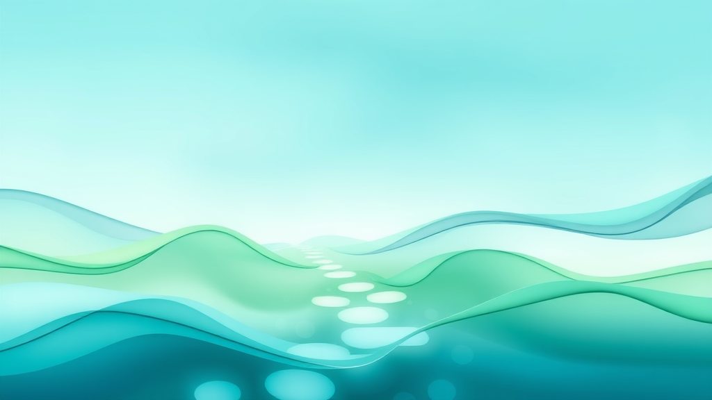 Abstract representation of healing path with gentle flowing elements in soothing blues and greens, serene mindfulness concept, no text no words no letters