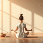 Peaceful meditation setting with soft natural lighting warm colors representing mental wellness and emotional balance no text no words no letters