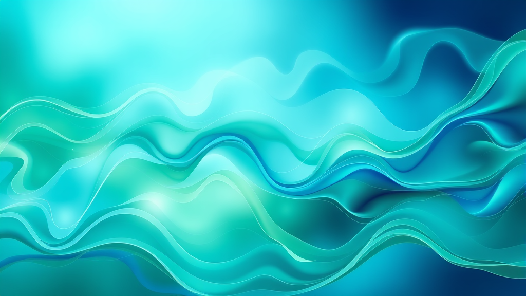 Abstract flowing energy patterns in calming blues and greens, representing emotional release and nervous system balance, no text no words no letters