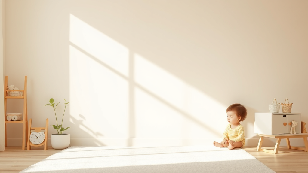 Soft natural light illuminating peaceful child development concept with gentle pastel colors and serene atmosphere no text no words no letters