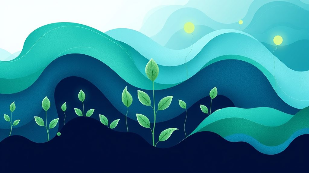 Abstract representation of communication growth with flowing organic shapes in calming blues and greens no text no words no letters