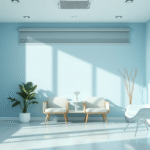 Peaceful medical consultation room with soft natural lighting and calming blue tones representing healthcare decisions and wellness no text no words no letters
