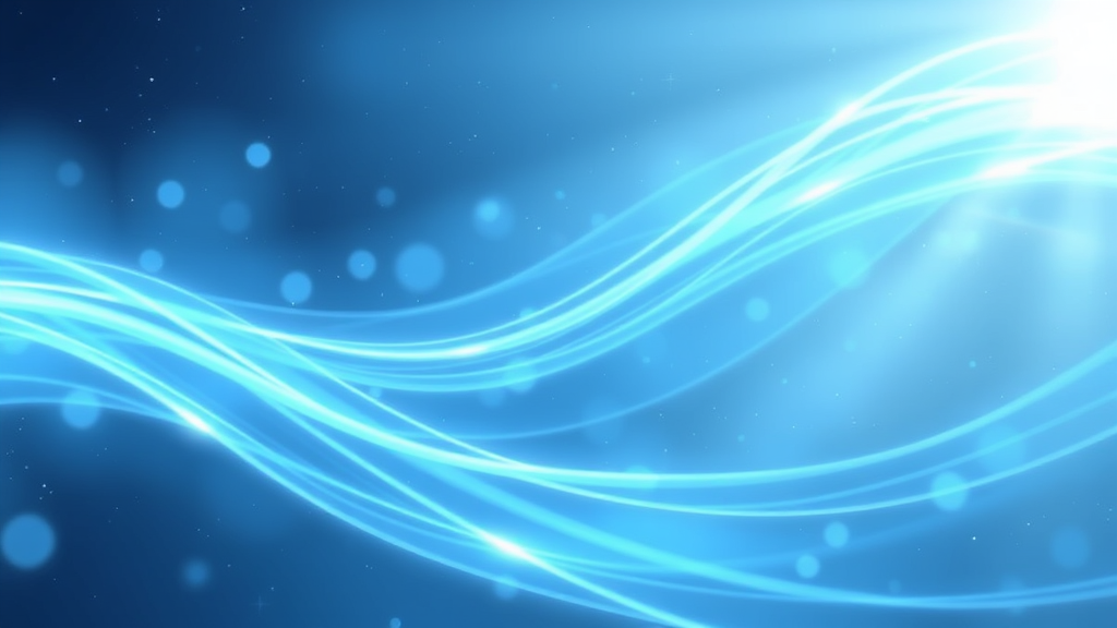 Serene healing environment with soft blue light waves flowing through peaceful space representing cellular regeneration no text no words no letters