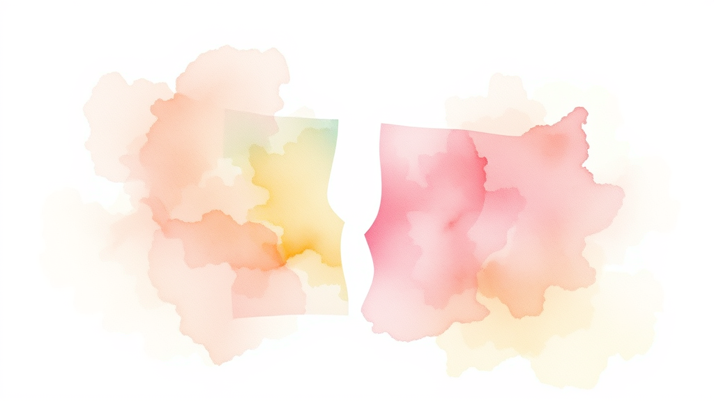 Abstract representation of broken pieces coming together, soft watercolor style, gentle pastels, symbolizing healing and renewal, no text no words no letters