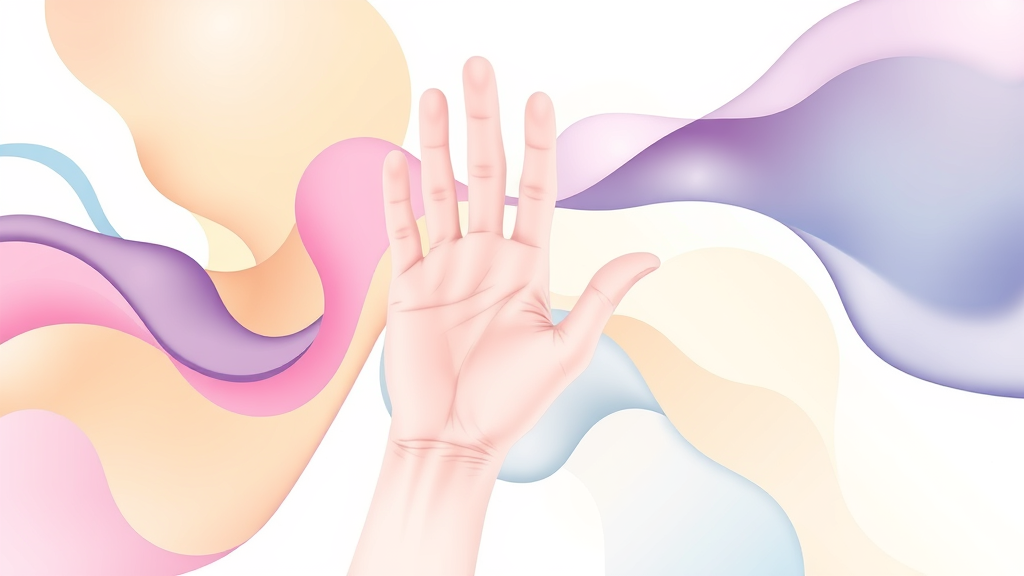 Abstract flowing shapes representing hand strength and mental clarity soft pastels calming energy no text no words no letters