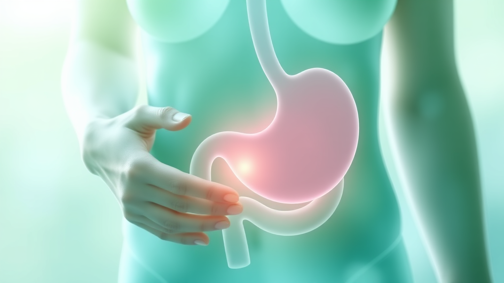 Gentle stomach relief concept with soft healing light and calming blue green tones representing digestive wellness no text no words no letters