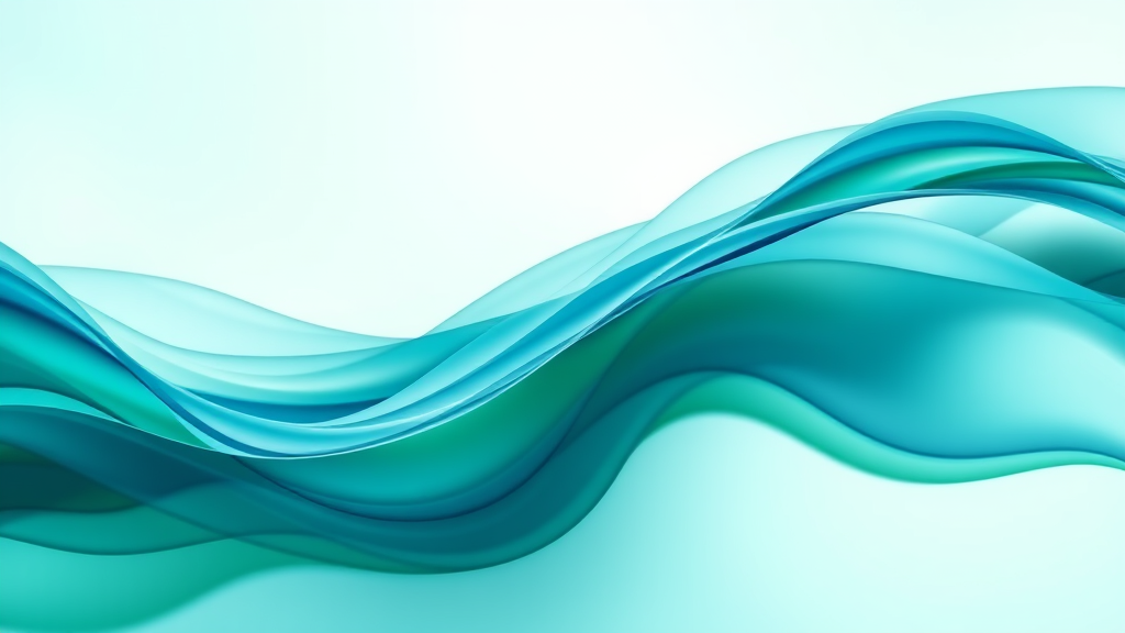 Abstract flowing energy waves in soothing blues and greens representing vitality and health renewal, peaceful zen aesthetic, no text no words no letters