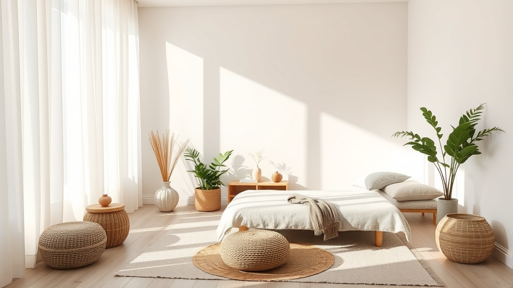 Peaceful therapy setting with natural lighting, comfortable treatment space, healing environment, soft textures, no text no words no letters