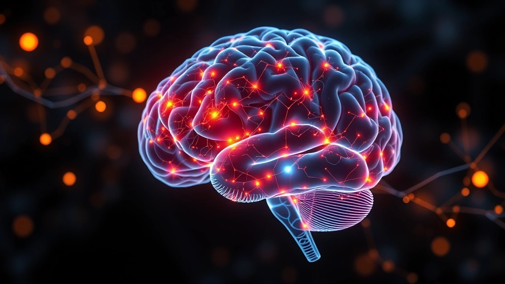 Brain visualization with glowing neural networks, representing neuroplasticity and mindfulness changes, abstract scientific illustration, warm and cool light interplay, no text visible