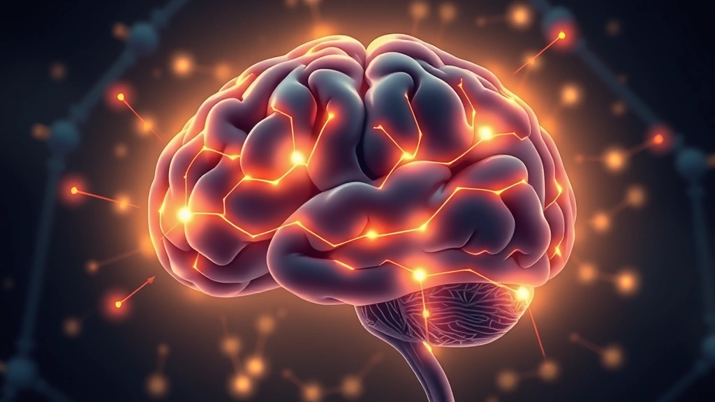 Brain illustration showing glowing neural pathways and synapses with warm light, representing neurological activity during mindfulness, no text or labels, scientific visualization style