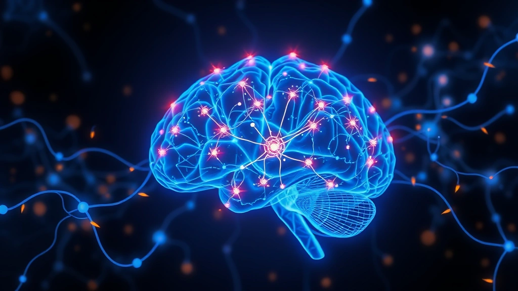 Brain visualization showing neural networks with glowing connections and nodes, representing neuroplasticity and mindfulness effects, scientific illustration style, photorealistic, no text