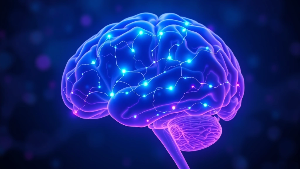 Abstract visualization of brain neural pathways lighting up in calming blue and purple tones, representing neurological changes from therapeutic practice, scientific medical illustration style, no text
