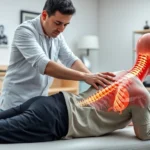 Professional chiropractor performing spinal manipulation on patient in clinical setting, anatomically accurate spine visualization, modern medical office environment, photorealistic