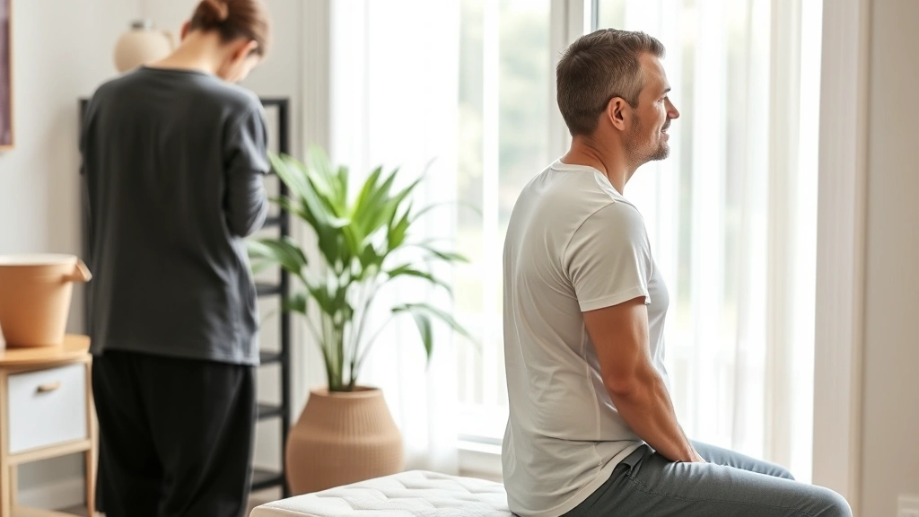 Patient experiencing pain relief after chiropractic treatment, sitting upright with improved posture, natural light in wellness clinic, showing mobility and comfort
