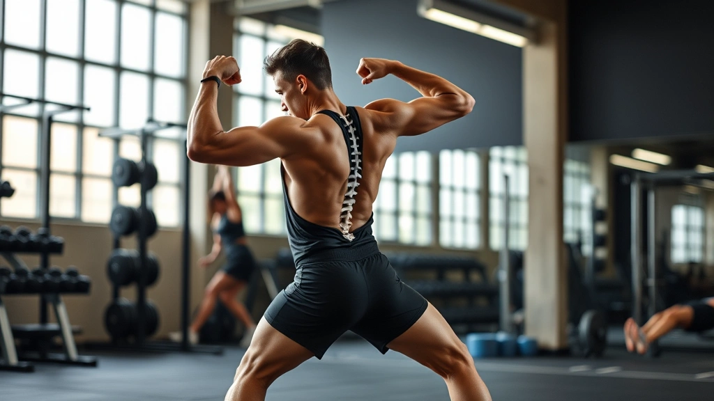 Athlete in motion performing dynamic movement, displaying excellent posture and spinal alignment, active training environment, vibrant health and vitality emphasis