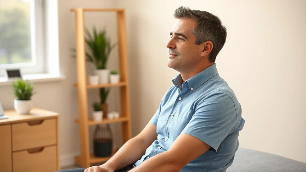 Patient experiencing relief after chiropractic treatment, sitting upright with improved posture, natural clinic setting, demonstrating wellness and mobility benefits