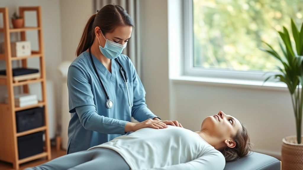 Serene healthcare practitioner demonstrating gentle therapeutic technique on patient in peaceful clinic environment with soft natural lighting, both displaying calm focused expressions during physical therapy session