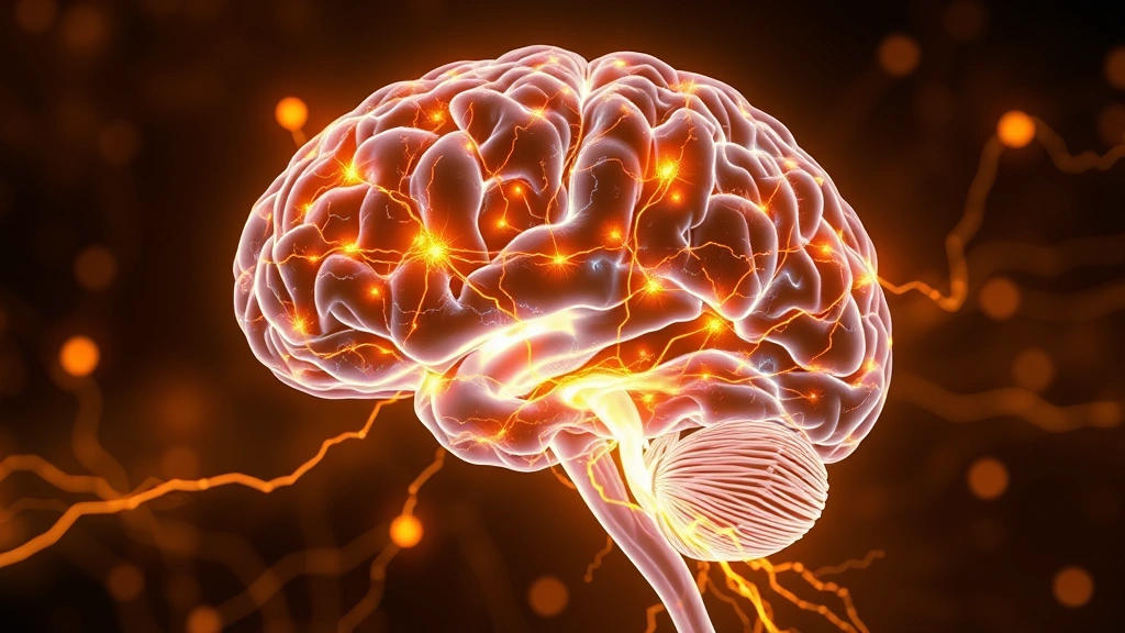 Brain scan visualization showing glowing neural pathways and synaptic connections, representing neuroplasticity and mindfulness-induced brain changes in warm golden tones