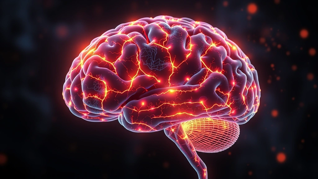 Brain visualization showing neural pathways lighting up in warm colors, representing mindfulness activation of healing regions, abstract but scientifically inspired, glowing meditation-related neural networks, photorealistic digital art style