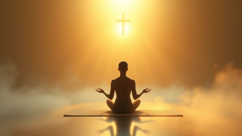 Serene meditation space with soft golden light, person in peaceful state, angelic ethereal atmosphere, calming spiritual environment, photorealistic high quality