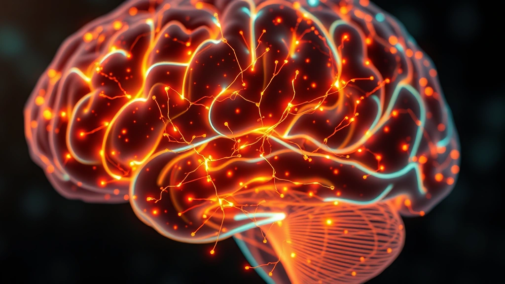 Close-up of human brain with glowing neural pathways and synapses lighting up, representing neuroplasticity and mindfulness effects on brain structure, scientific visualization style, photorealistic, no text