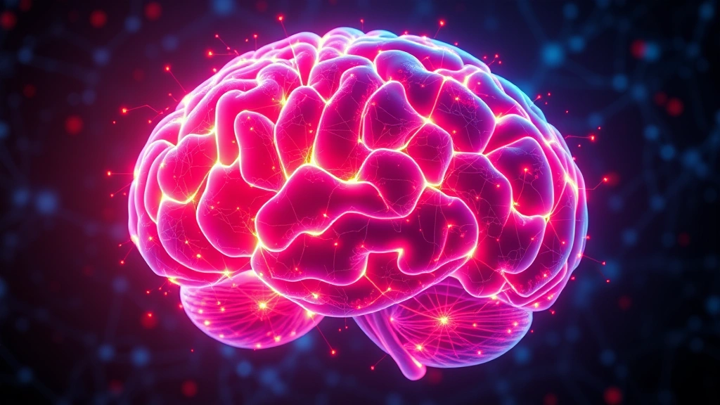 Brain visualization with glowing neural networks showing mindfulness-enhanced prefrontal cortex and reduced amygdala activity, scientific illustration style