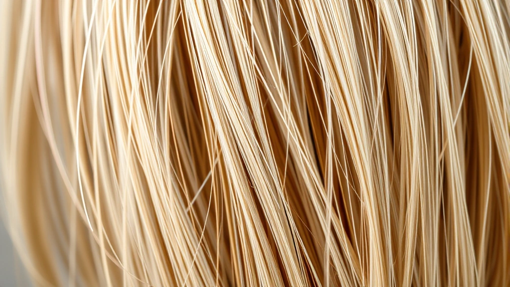 Close-up of damaged blonde hair strands showing split ends and breakage, with some healthy repaired sections visible, professional salon lighting, photorealistic macro photography