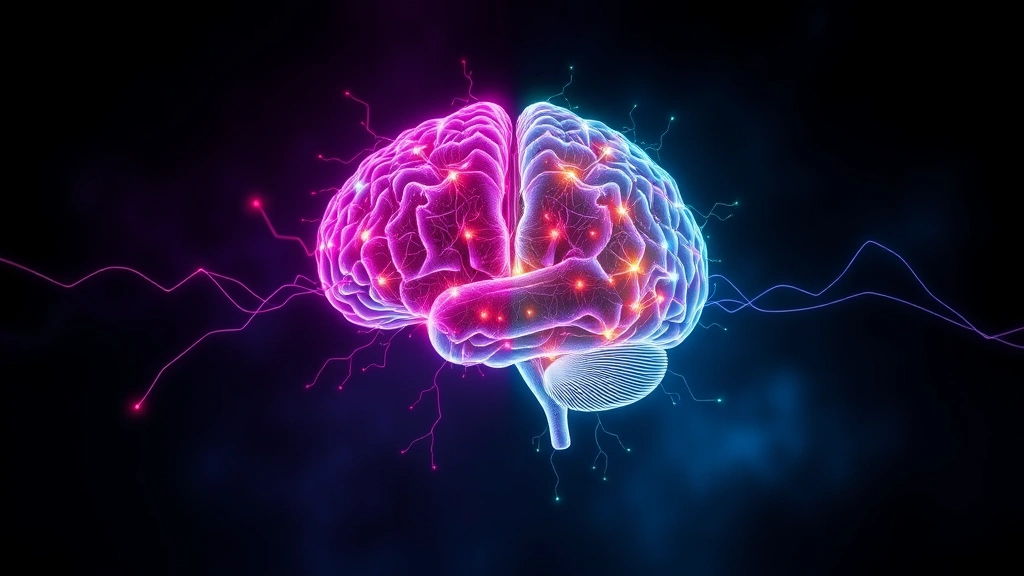 Split-screen showing brain neural pathways lighting up in vibrant colors representing mindfulness meditation activity, scientific illustration style, no text, representing neuroscience of pain perception and healing