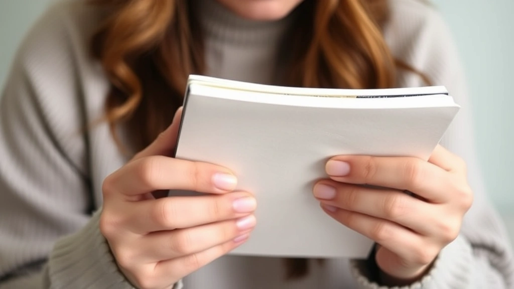 Close-up of a person's hands holding a journal or notebook with thoughtful expression, representing cognitive behavioral therapy techniques and self-reflection for anxiety management