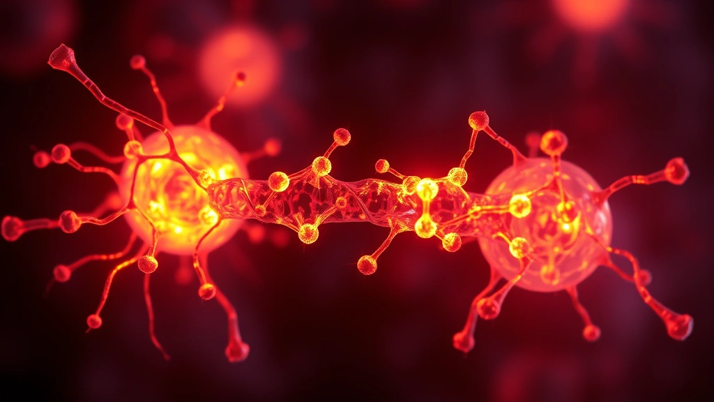 Microscopic view of mitochondria glowing with energy, representing ATP production at cellular level from photobiomodulation, vibrant scientific visualization