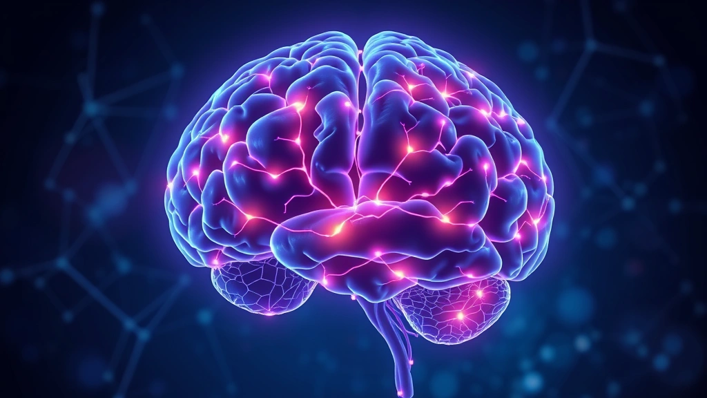 Brain neural network visualization showing active meditation state, glowing neural pathways, parasympathetic nervous system activation, scientific illustration style, deep blues and purples, no labels or text