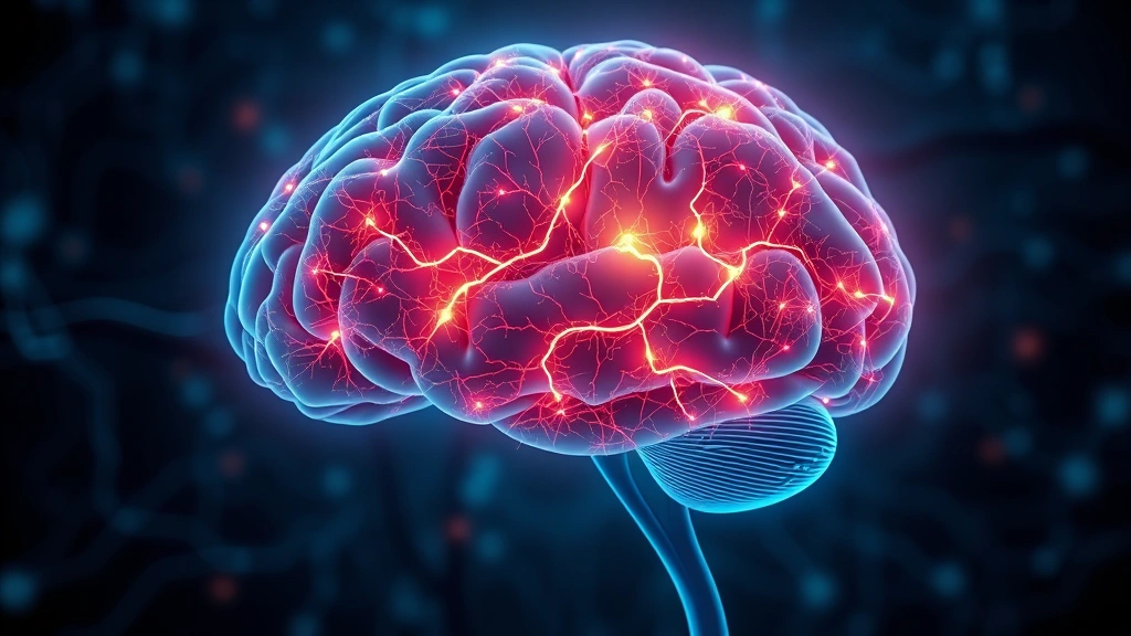 Brain illustration showing neural pathways lighting up in prefrontal cortex, representing mindfulness neuroplasticity, abstract scientific visualization, photorealistic medical illustration