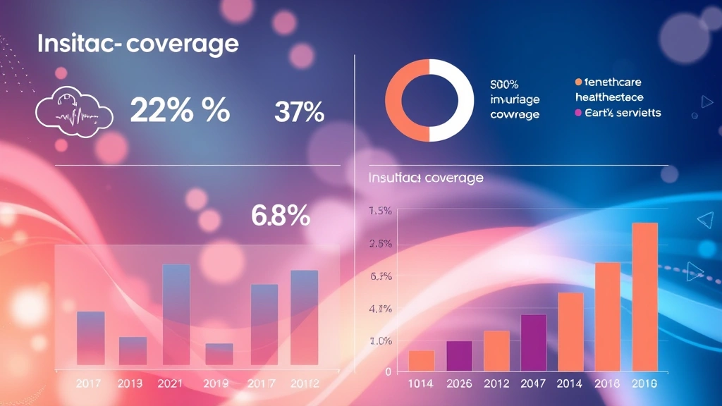 Abstract digital representation of insurance coverage percentages and healthcare benefits breakdown displayed as charts and graphs, modern tech aesthetic, no text overlay, professional illustration style