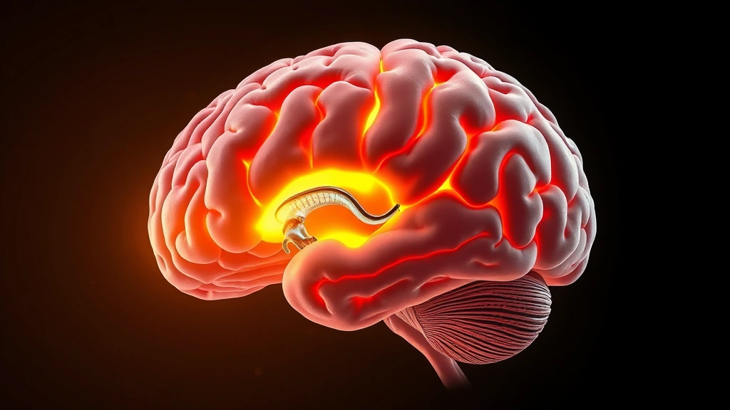 Cross-section brain illustration showing highlighted prefrontal cortex and amygdala, warm professional lighting, detailed neurological accuracy, scientific visualization style, no labels visible