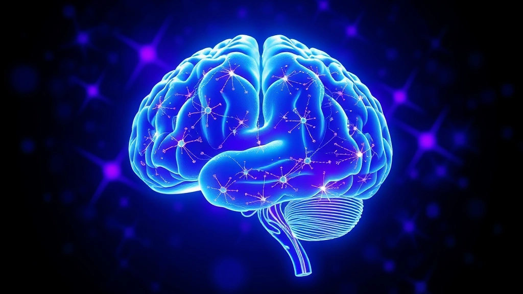 Brain imaging visualization showing neural connections and pathways lighting up in blue and purple tones, representing psychological change and healing, scientific medical illustration style