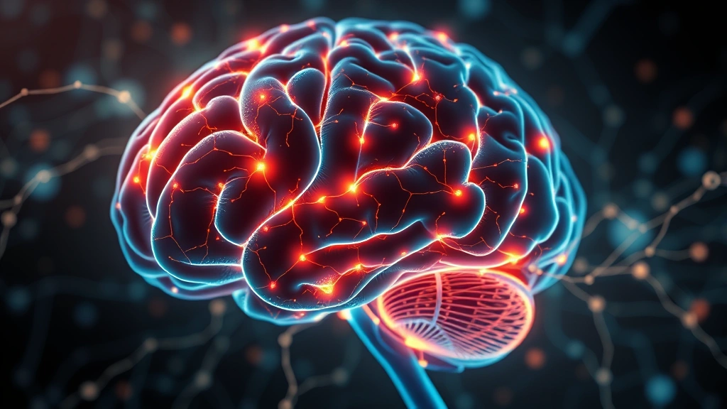 Brain with glowing neural pathways and connections lighting up, representing neuroplasticity and mindfulness impact on brain structure, abstract but photorealistic scientific visualization