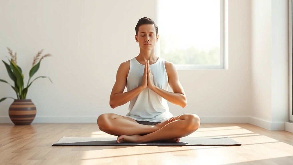 Individual practicing mindful breathing in modern minimalist room, sitting peacefully with natural light, embodying mental clarity and emotional wellness, photorealistic therapeutic moment