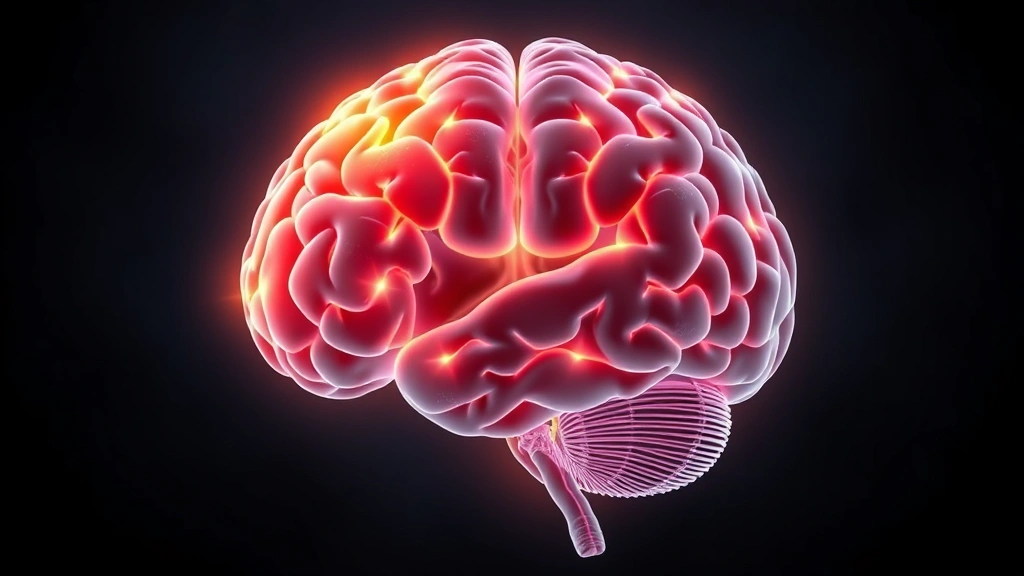 Cross-section illustration of human brain with highlighted prefrontal cortex and anterior cingulate cortex glowing with neural activity patterns, showing mindfulness-related brain activation, scientific and clear visualization