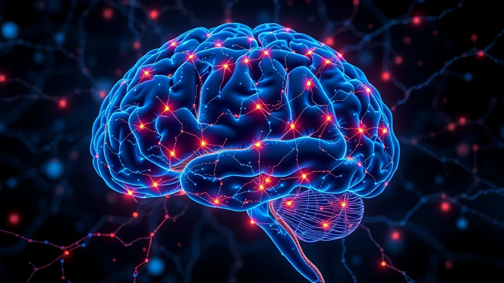 Brain neural network visualization with glowing connections and pathways, representing neuroplasticity and mindfulness meditation effects on brain structure